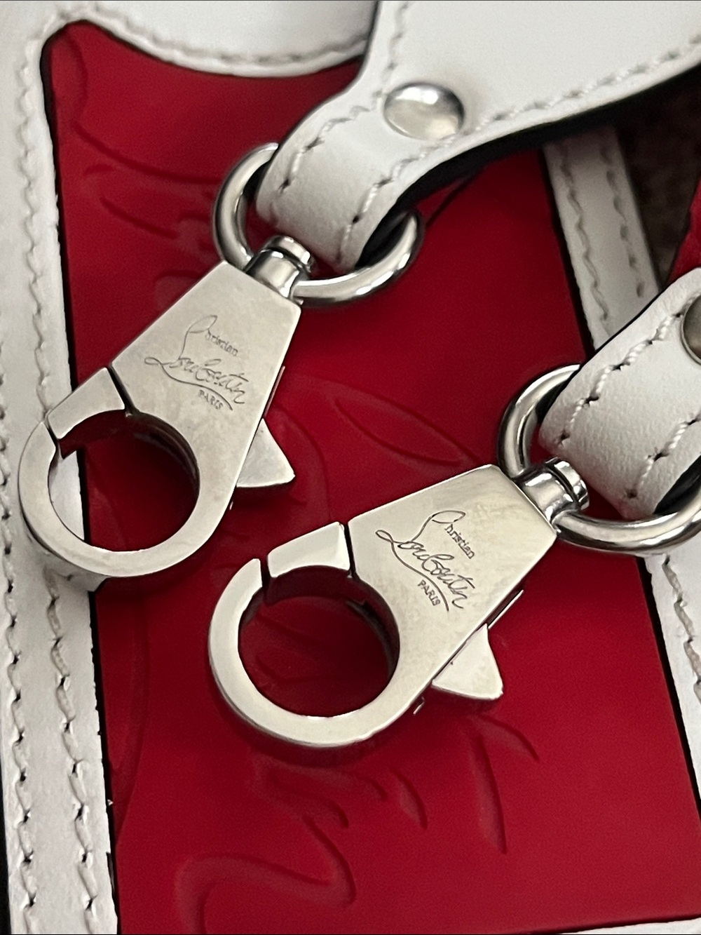 Christian Louboutin White and Red Embossed Leather Strap - Picture 4 of 9